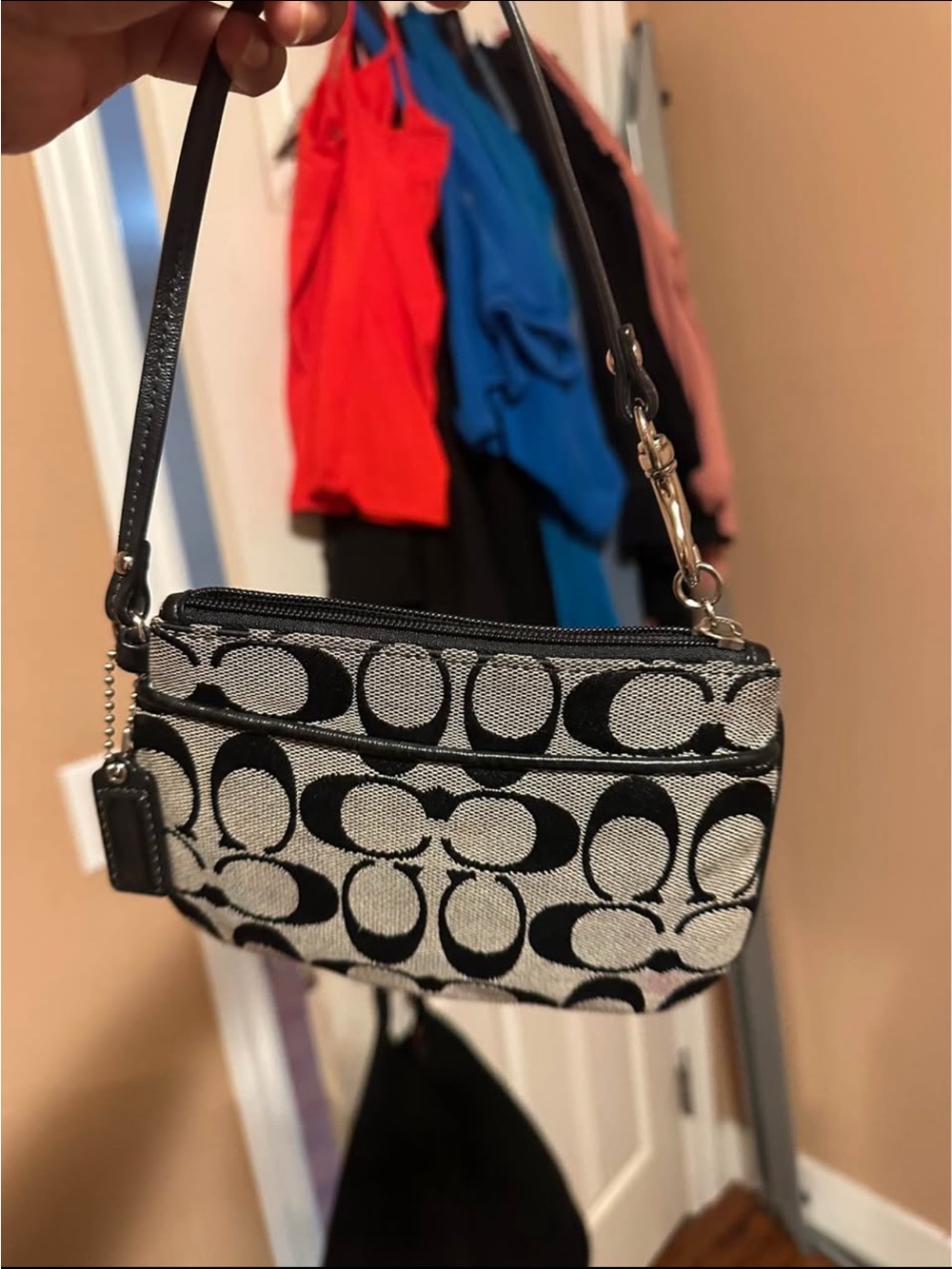 Vintage Coach Black & White Signature Canvas Wristlet